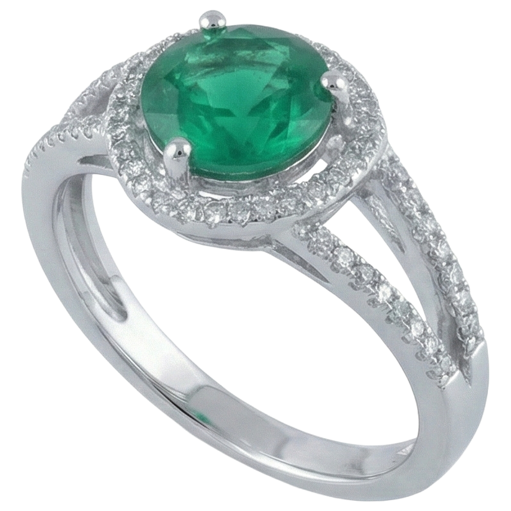 6 carati di forma rotonda verde smeraldo con anello di diamanti in oro