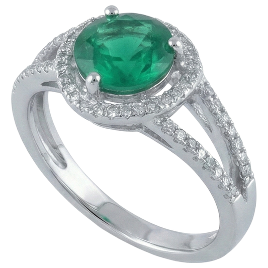 6 carati di forma rotonda verde smeraldo con anello di diamanti in oro