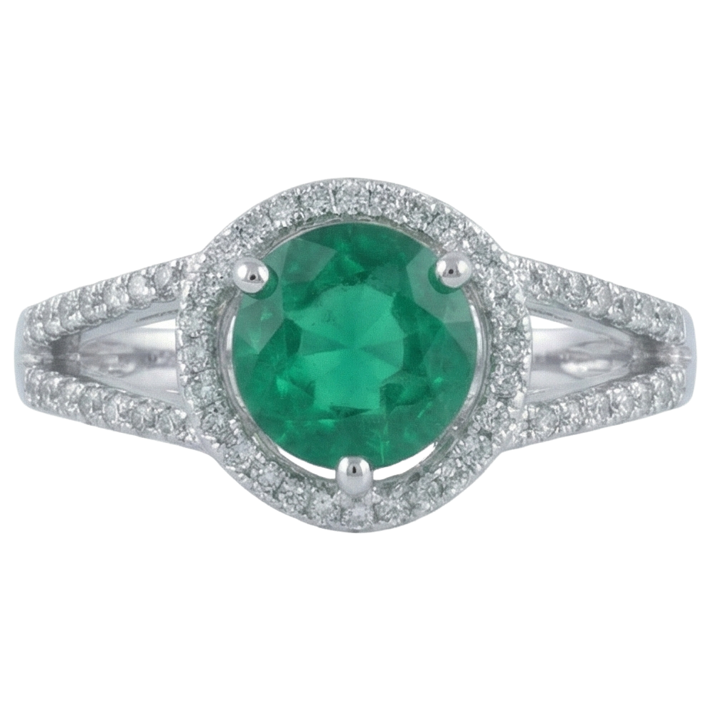 6 carati di forma rotonda verde smeraldo con anello di diamanti in oro