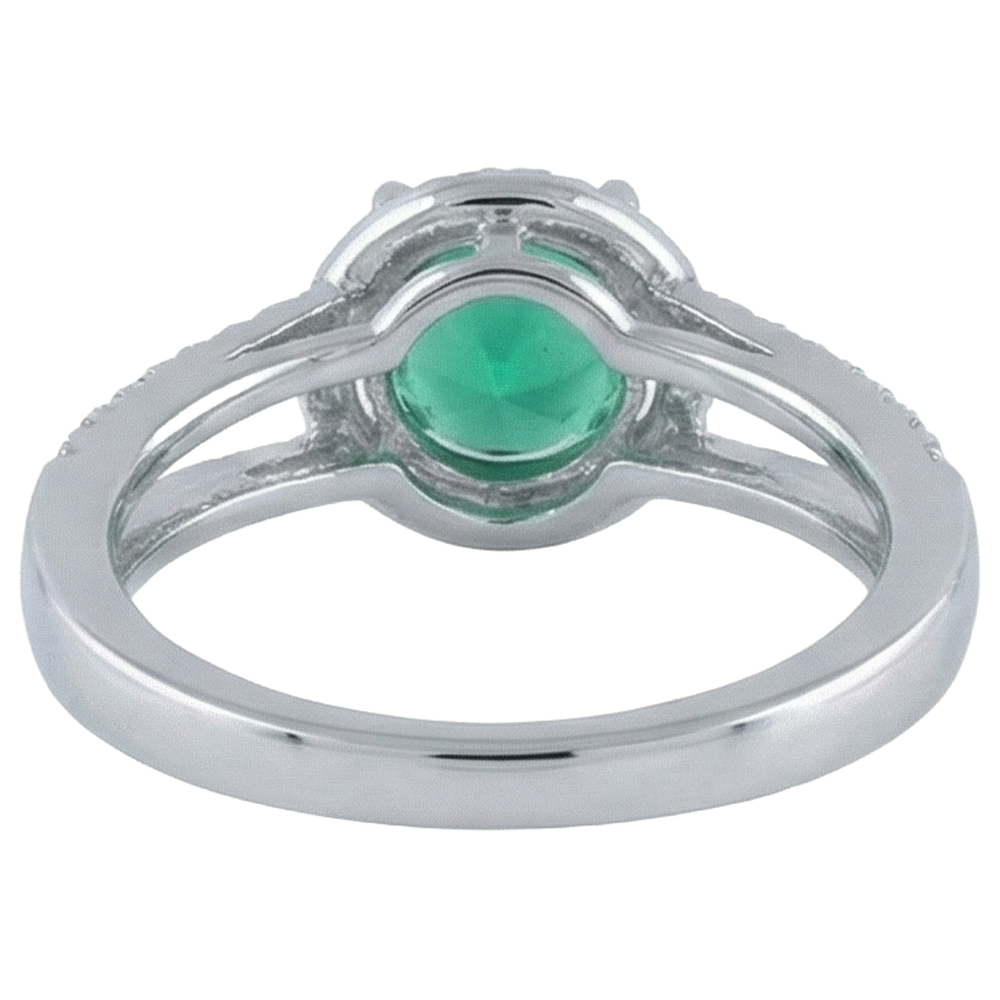 6 carati di forma rotonda verde smeraldo con anello di diamanti in oro