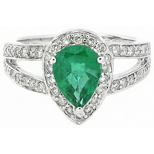 6 carati pera verde smeraldo con diamante anello nuziale oro bianco 14k