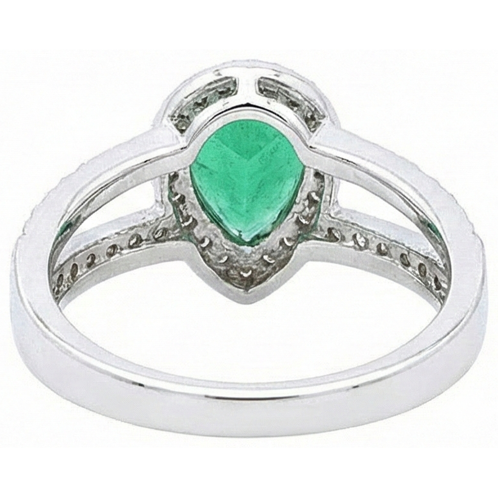 6 carati pera verde smeraldo con diamante anello nuziale oro bianco 14k