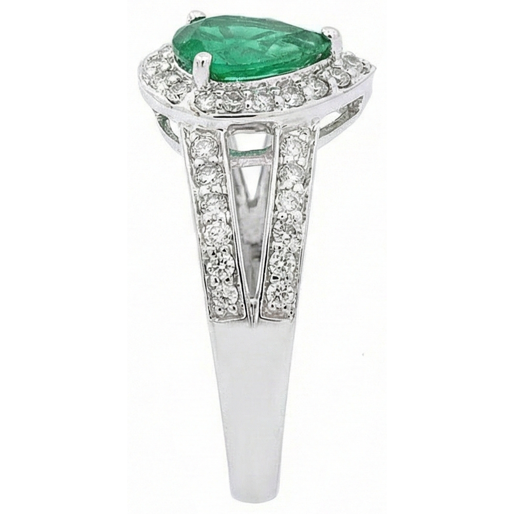 6 carati pera verde smeraldo con diamante anello nuziale oro bianco 14k