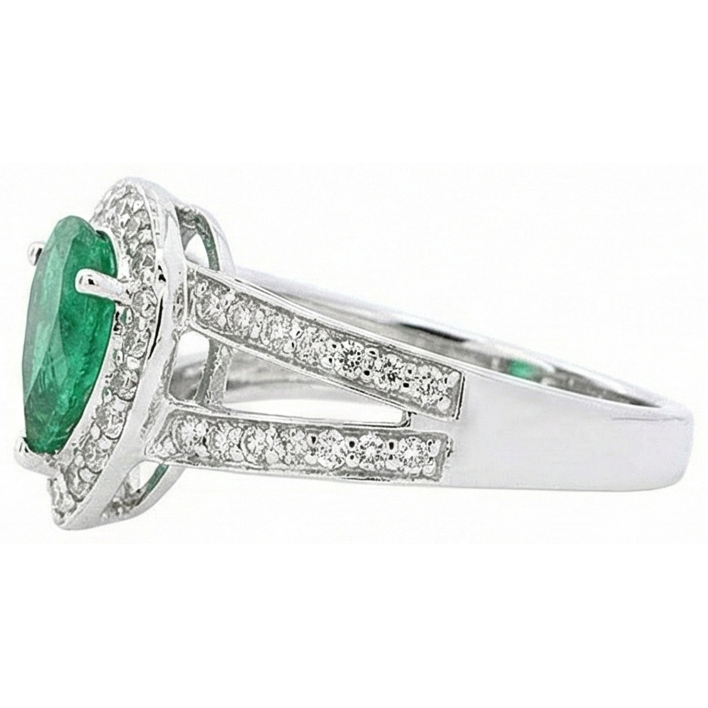6 carati pera verde smeraldo con diamante anello nuziale oro bianco 14k