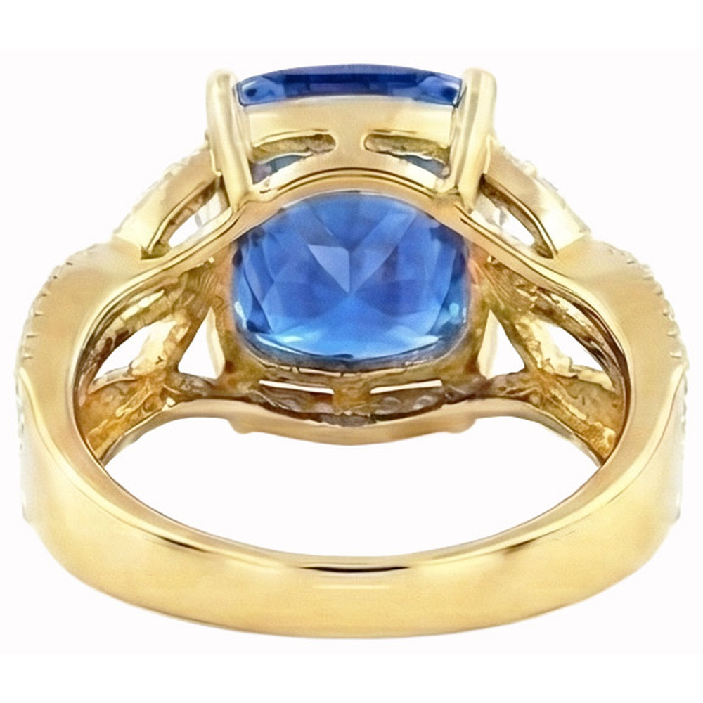 6 ct. Cuscino Sri Lanka Zaffiro Blu E Diamanti Naturali Autentici ( non creati in laboratorio ) Oro Giallo 14K