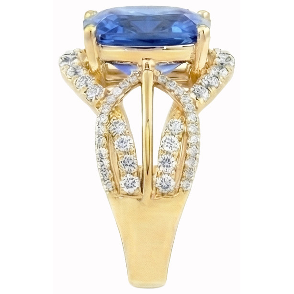 6 ct. Cuscino Sri Lanka Zaffiro Blu E Diamanti Naturali Autentici ( non creati in laboratorio ) Oro Giallo 14K