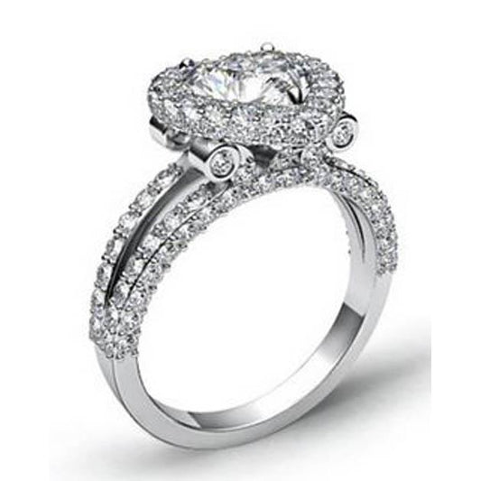 6.50 Carati Splendido Anello Di Vero Diamanti Taglio Cuore Halo Oro 14K