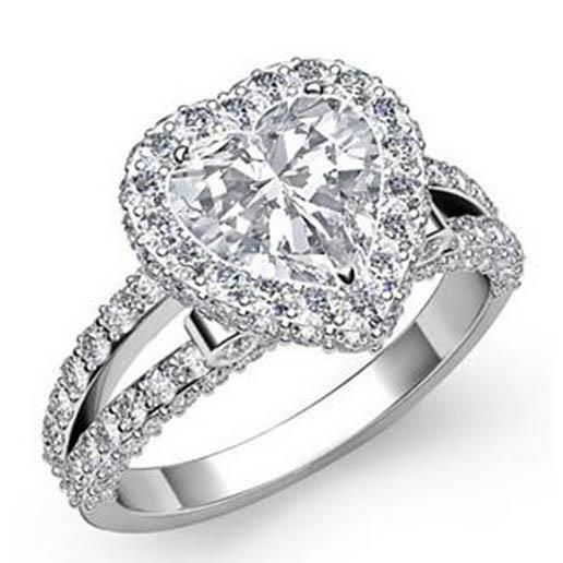 6.50 Carati Splendido Anello Di Vero Diamanti Taglio Cuore Halo Oro 14K
