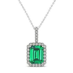 6,25 carati Verde smeraldo e diamante ciondolo pietra preziosa 14k oro bianco