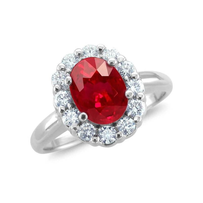 Fedi nuziali in oro bianco 14 carati 6.50 carati con diamante rosso rubino naturale aureola