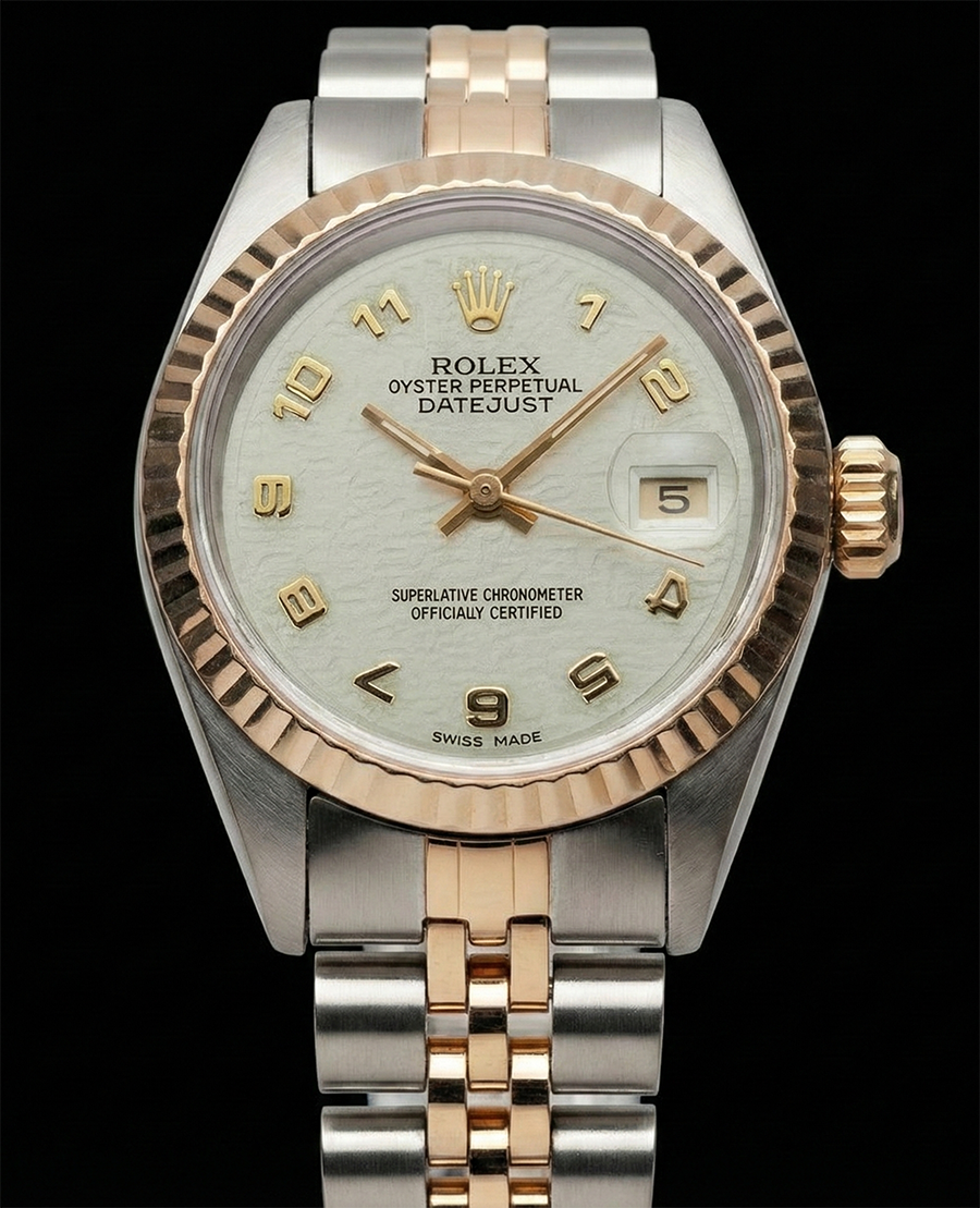 Orologio Rolex Datejust in oro giallo da donna con quadrante arabo perpetuo in acciaio inossidabile