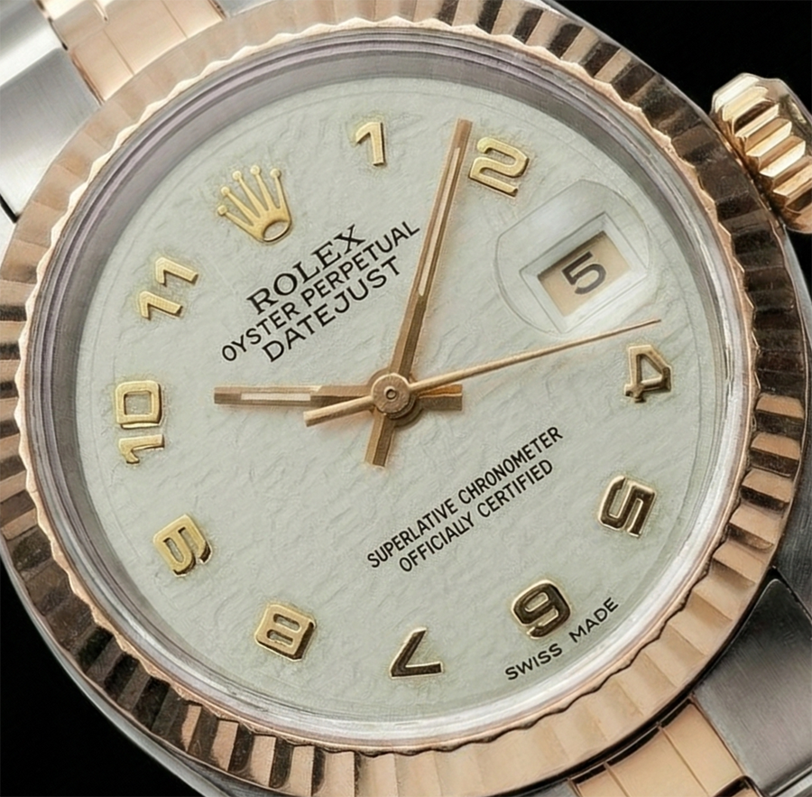 Orologio Rolex Datejust in oro giallo da donna con quadrante arabo perpetuo in acciaio inossidabile