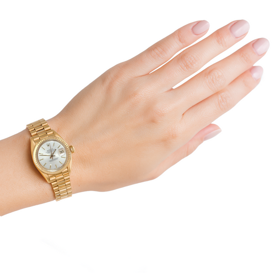 Orologio da donna Rolex presidente bastone quadrante con lunetta scanalata in oro giallo
