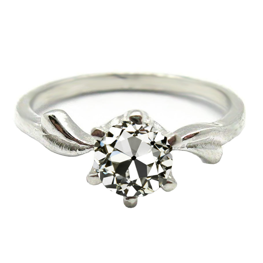 Cuscino Antico Diamante Fine anello in Oro 14 Carati Bianco – vista principale