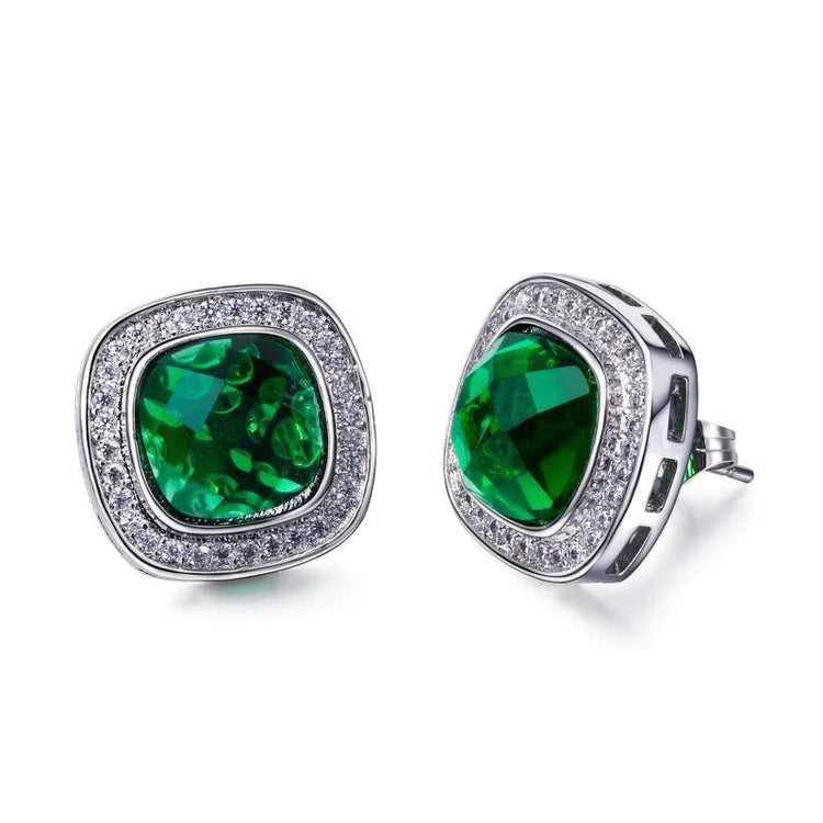 6.20 carati Verde smeraldo con diamanti orecchini Halo 14k oro bianco