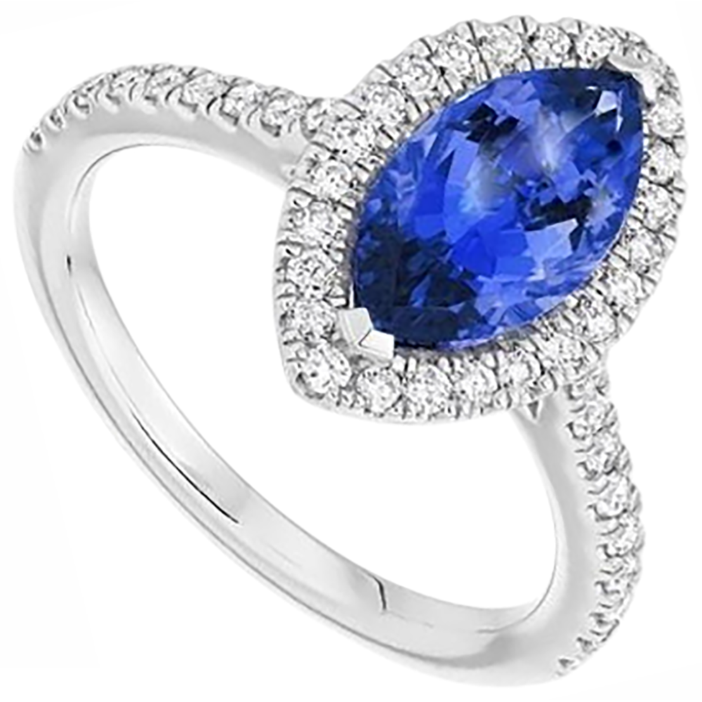 vero marquise tanzanite 7.25carati anello dettaglio ravvicinato