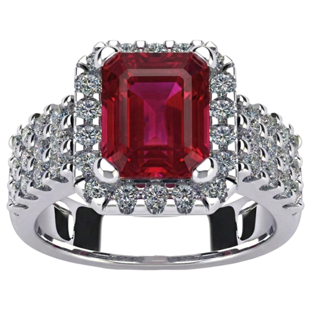 7.50 carati rubino rosso a forma di smeraldo con gioielli in oro con anello di diamanti