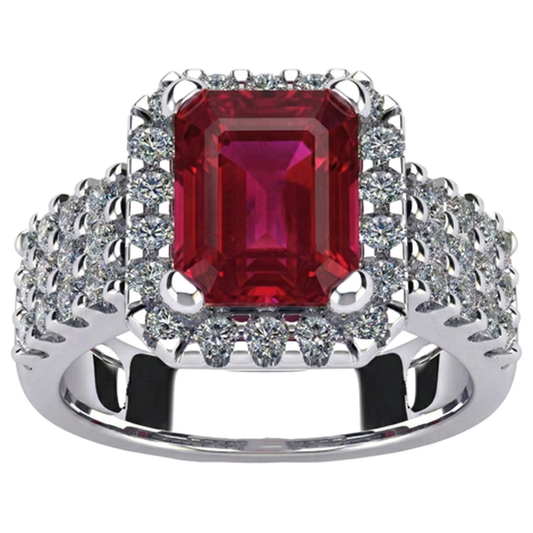 7.50 carati rubino rosso a forma di smeraldo con gioielli in oro con anello di diamanti