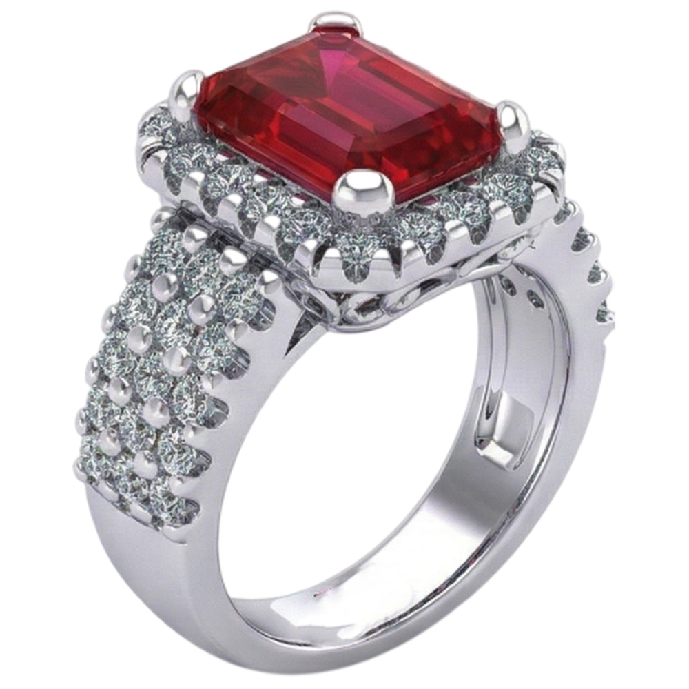 7.50 carati rubino rosso a forma di smeraldo con gioielli in oro con anello di diamanti