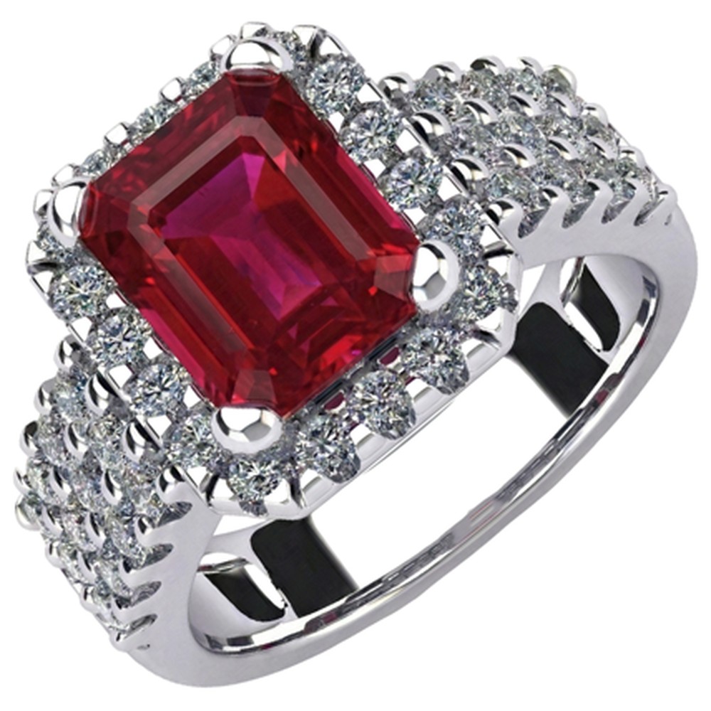 7.50 carati rubino rosso a forma di smeraldo con gioielli in oro con anello di diamanti