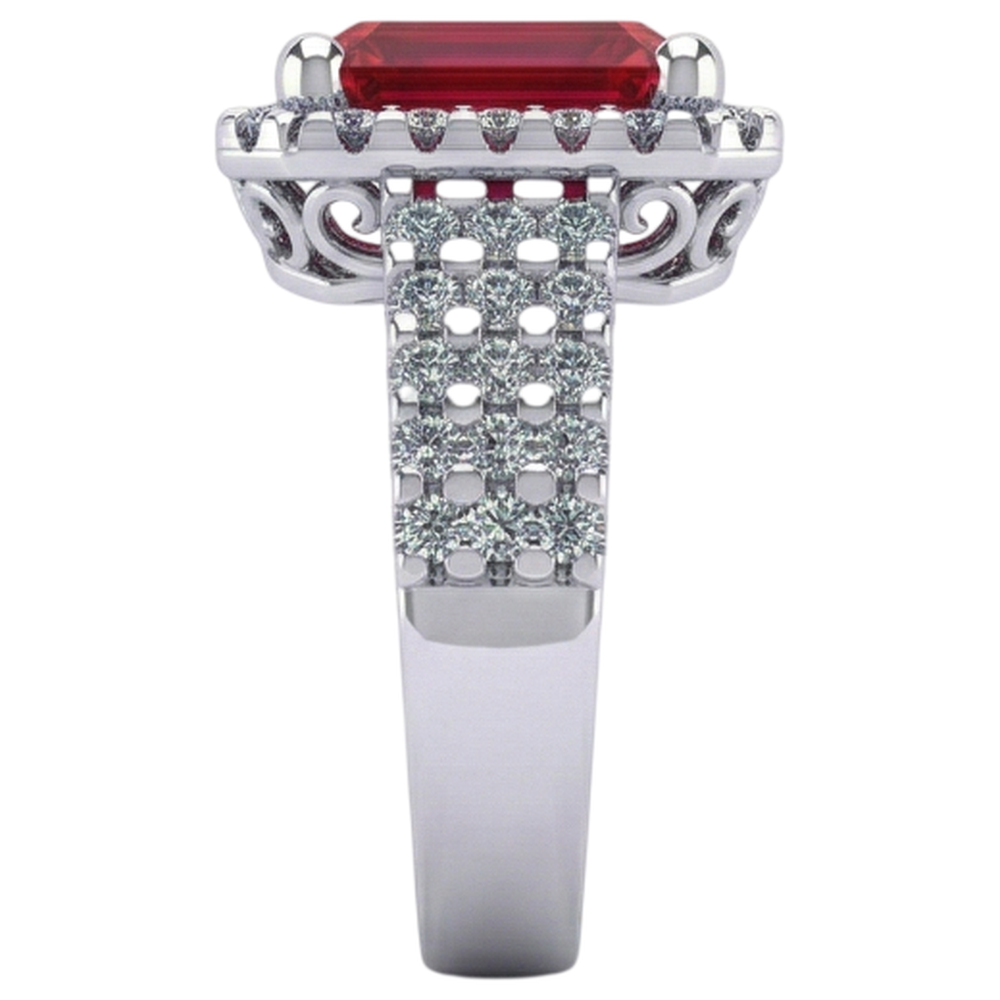 7.50 carati rubino rosso a forma di smeraldo con gioielli in oro con anello di diamanti