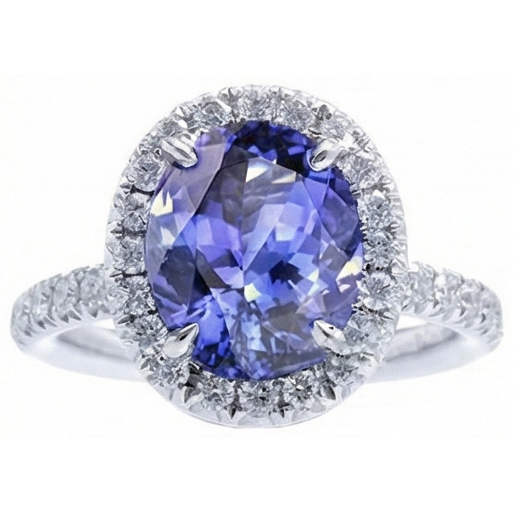 7.75 Ct Gold Jewelry Oval Tanzanite With Halo Diamond Ring