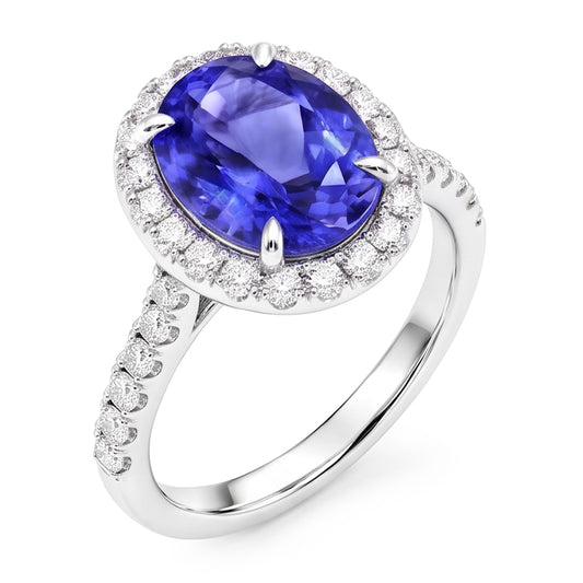 7.75 Ct Gold Jewelry Oval Tanzanite With Halo Diamond Ring