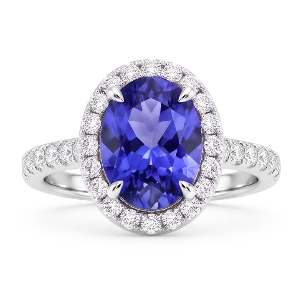7.75 Ct Gold Jewelry Oval Tanzanite With Halo Diamond Ring