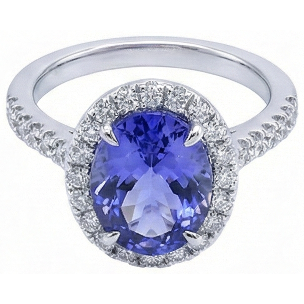 7.75 Ct Gold Jewelry Oval Tanzanite With Halo Diamond Ring