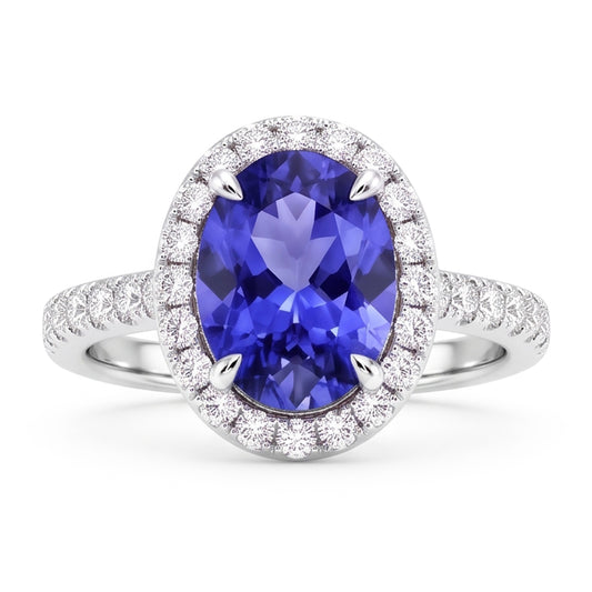 7.75 Ct Gold Jewelry Oval Tanzanite With Halo Diamond Ring
