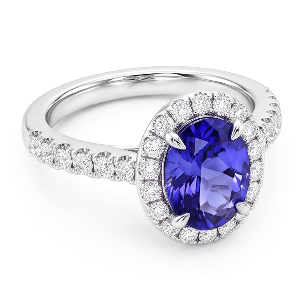 7.75 Ct Gold Jewelry Oval Tanzanite With Halo Diamond Ring