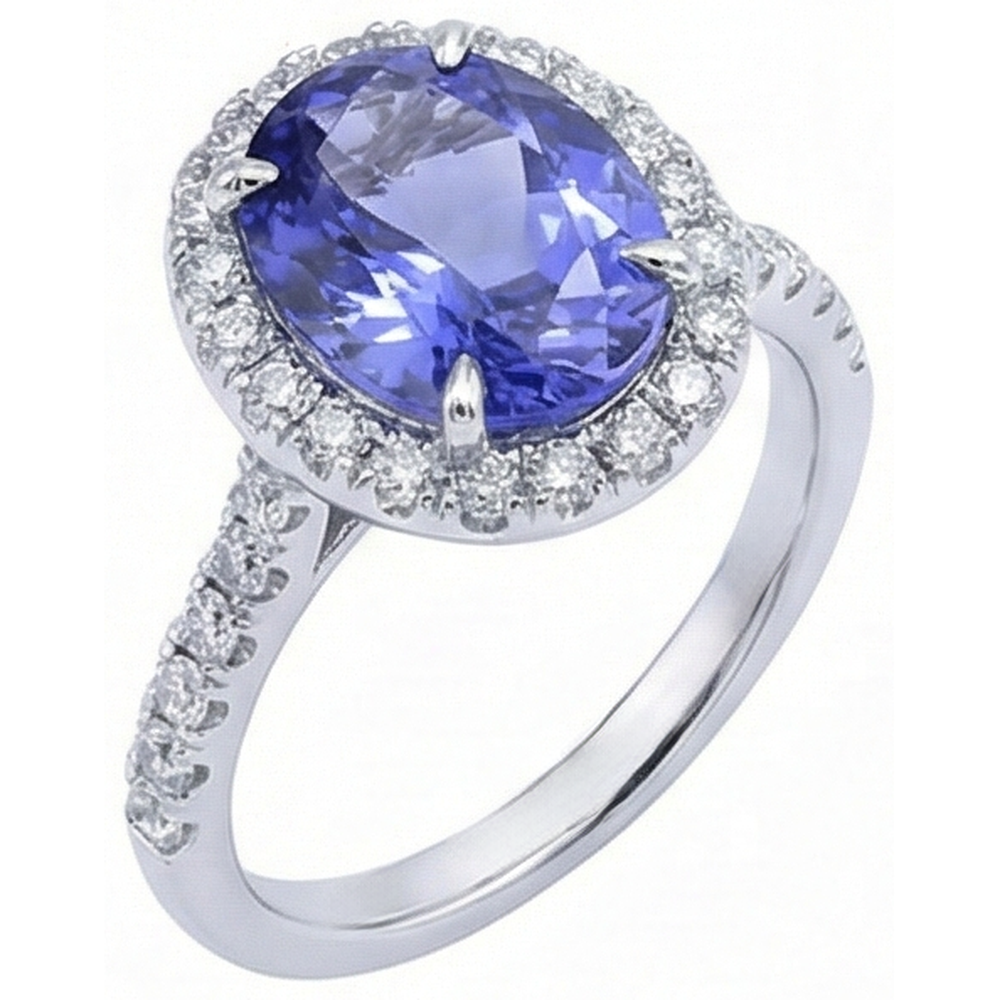 7.75 Ct Gold Jewelry Oval Tanzanite With Halo Diamond Ring