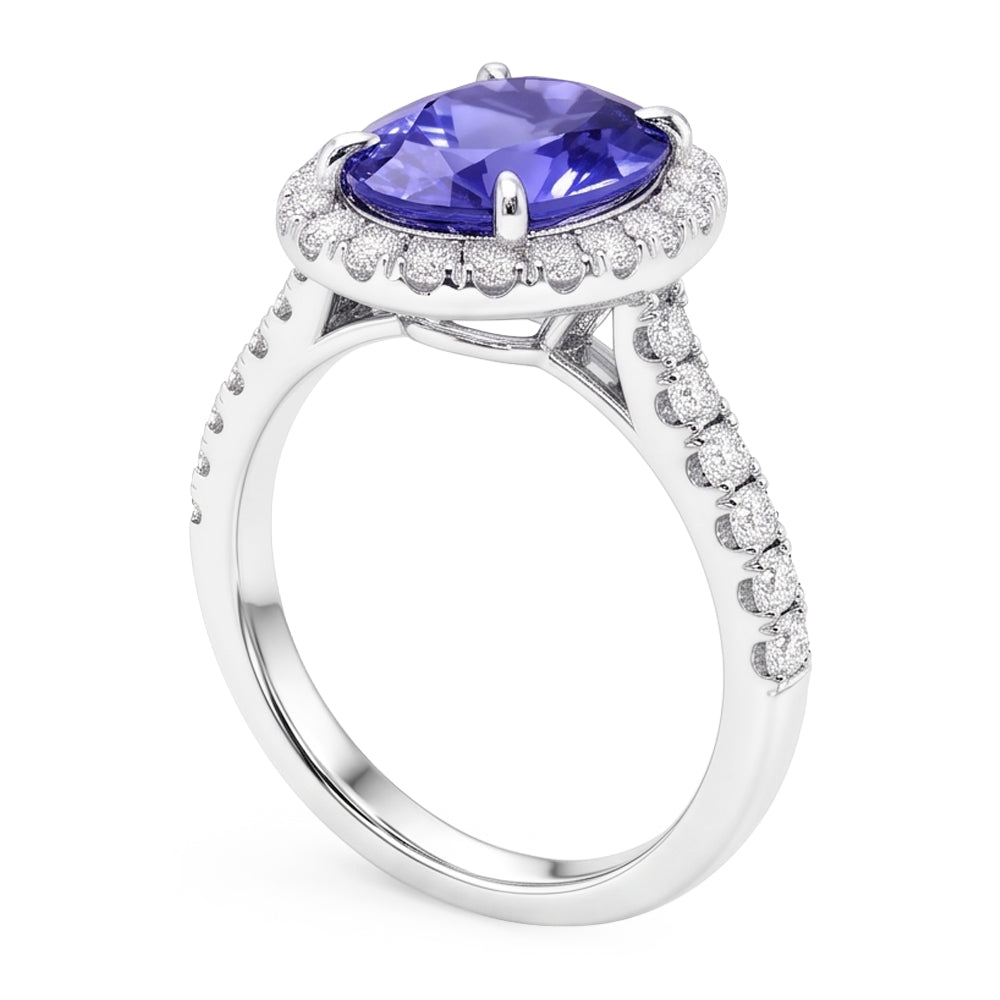 7.75 Ct Gold Jewelry Oval Tanzanite With Halo Diamond Ring