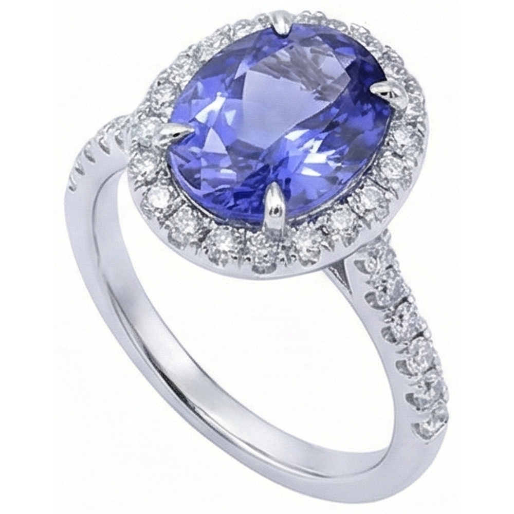 7.75 Ct Gold Jewelry Oval Tanzanite With Halo Diamond Ring