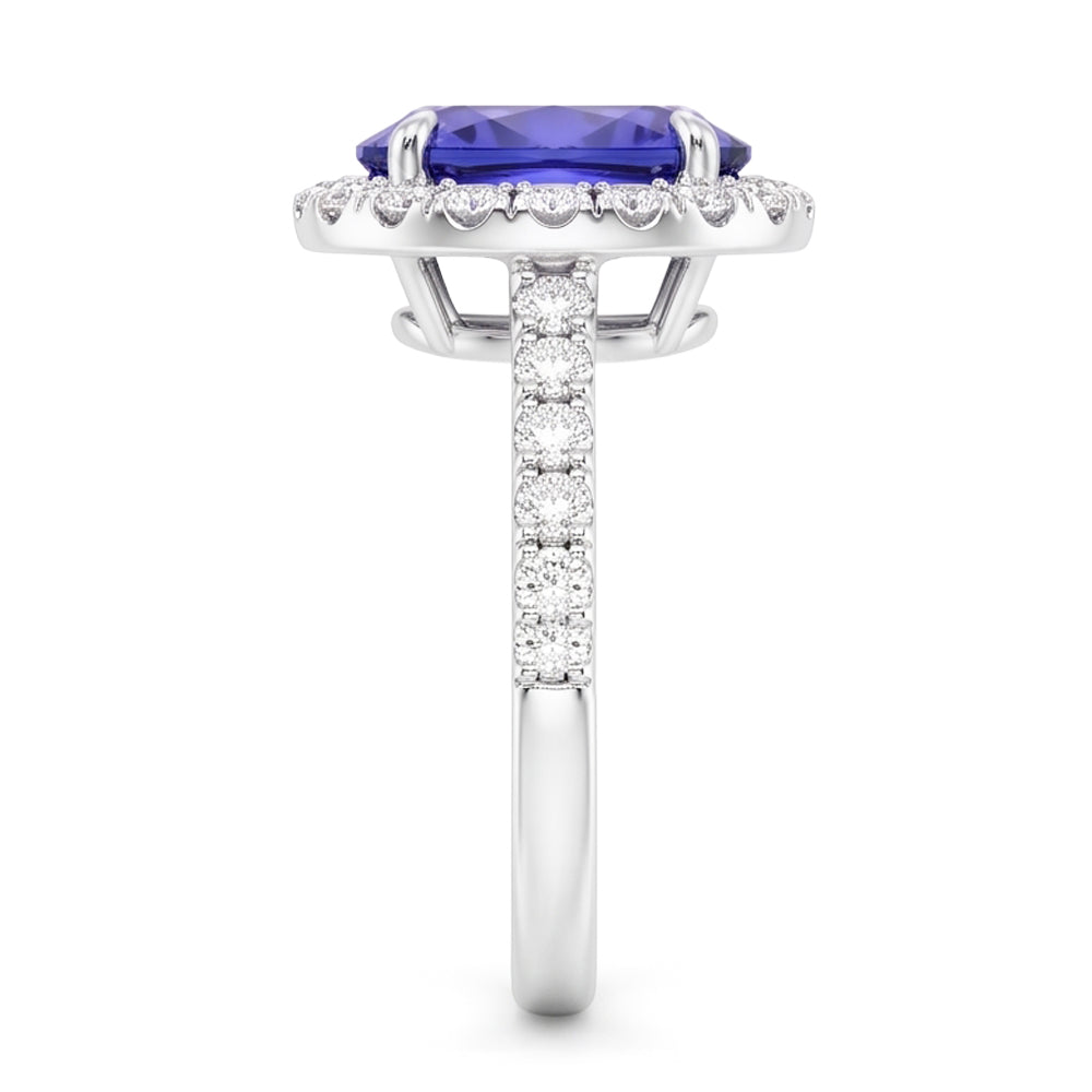 7.75 Ct Gold Jewelry Oval Tanzanite With Halo Diamond Ring