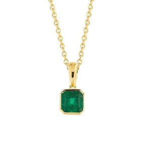 7 carati Verde smeraldo gemma ciondolo collana castone set oro giallo 14K
