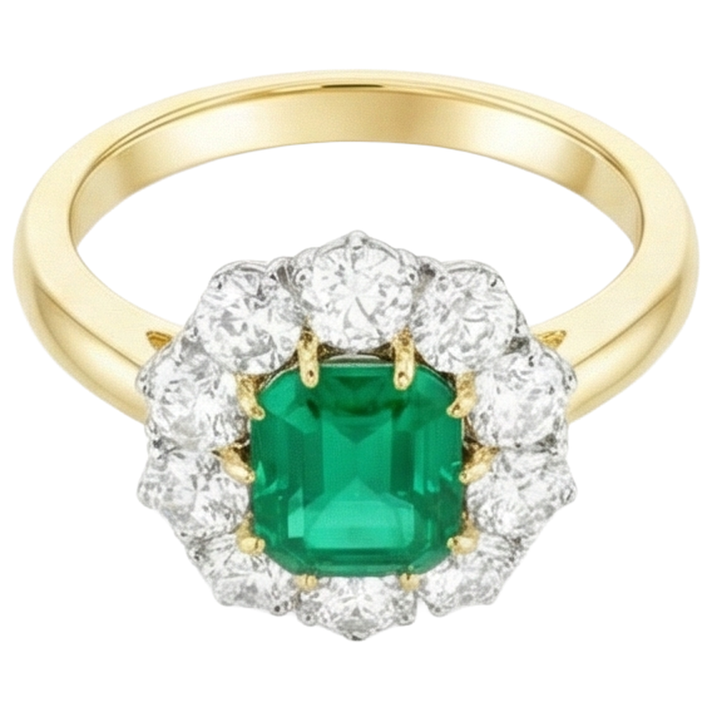 7 carati verde smeraldo diamante anello nuziale oro 14k