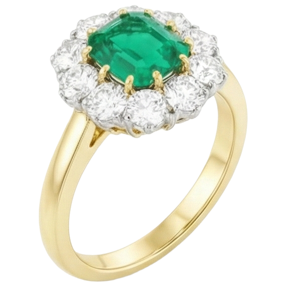 7 carati verde smeraldo diamante anello nuziale oro 14k