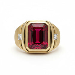 Uomo 10K Yellow Gold Rubino Sangue di Piccione Anello Maschile