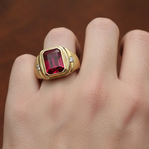 Di lusso Rubino Sangue di Piccione Anello Maschile 7,20 carati – vista angolare
