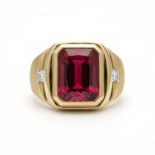 Rubino Sangue di Piccione Anello Maschile 7,20-carati 10K Yellow Gold – vista principale