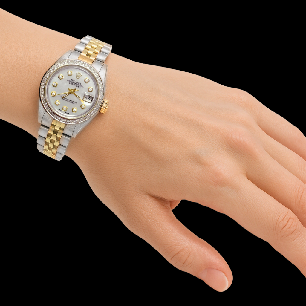 Orologio da donna Rolex Date-just da donna in oro giallo 18K da 26 mm e acciaio