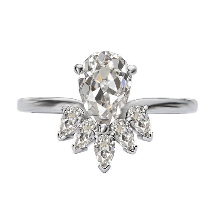 7 Carati Marquise & Pear Vecchio Minatore Naturale Diamante Ring Crown Style Gold