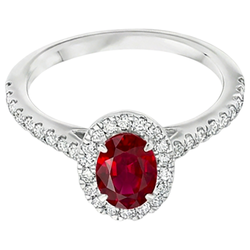 7,35 carati rubino ovale con diamanti rotondi anello oro bianco 14k