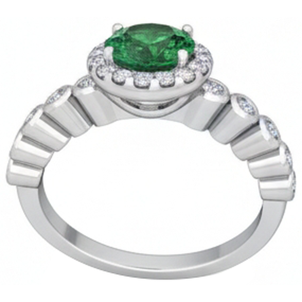 8.15 carati Verde smeraldo taglio rotondo con diamanti anello nuziale 14K WG