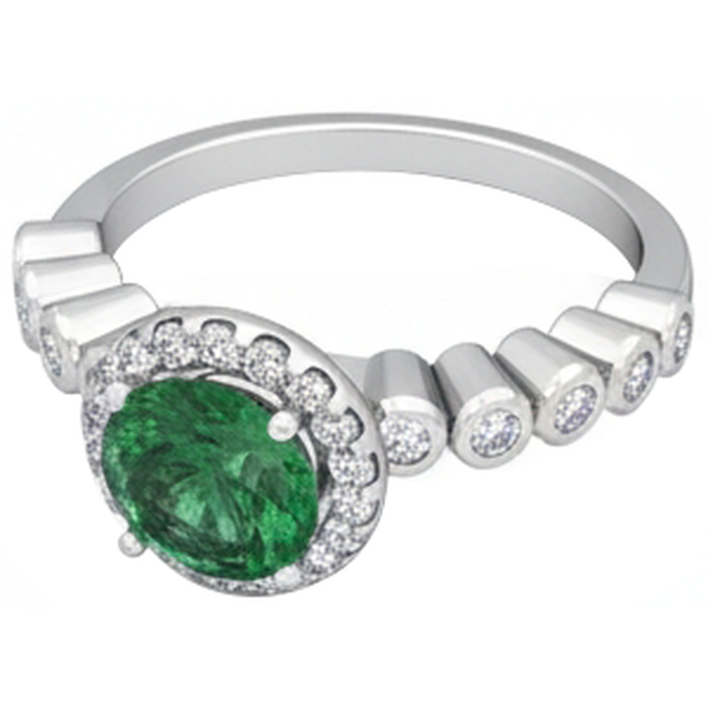 8.15 carati Verde smeraldo taglio rotondo con diamanti anello nuziale 14K WG