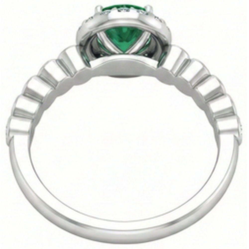 8.15 carati Verde smeraldo taglio rotondo con diamanti anello nuziale 14K WG