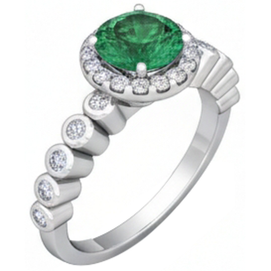 8.15 carati Verde smeraldo taglio rotondo con diamanti anello nuziale 14K WG