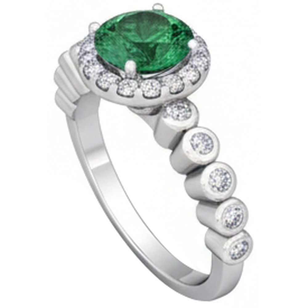 8.15 carati Verde smeraldo taglio rotondo con diamanti anello nuziale 14K WG