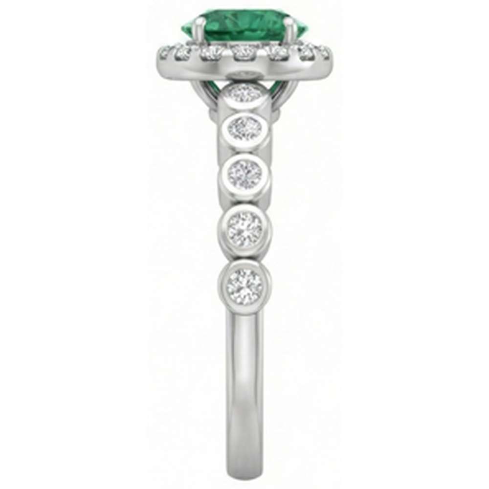 8.15 carati Verde smeraldo taglio rotondo con diamanti anello nuziale 14K WG